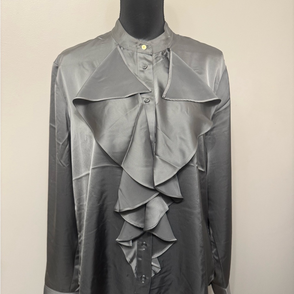 NWT Lauren Ralph Lauren Women’s Elegant Modern Slate Ruffled Blouse L/ G